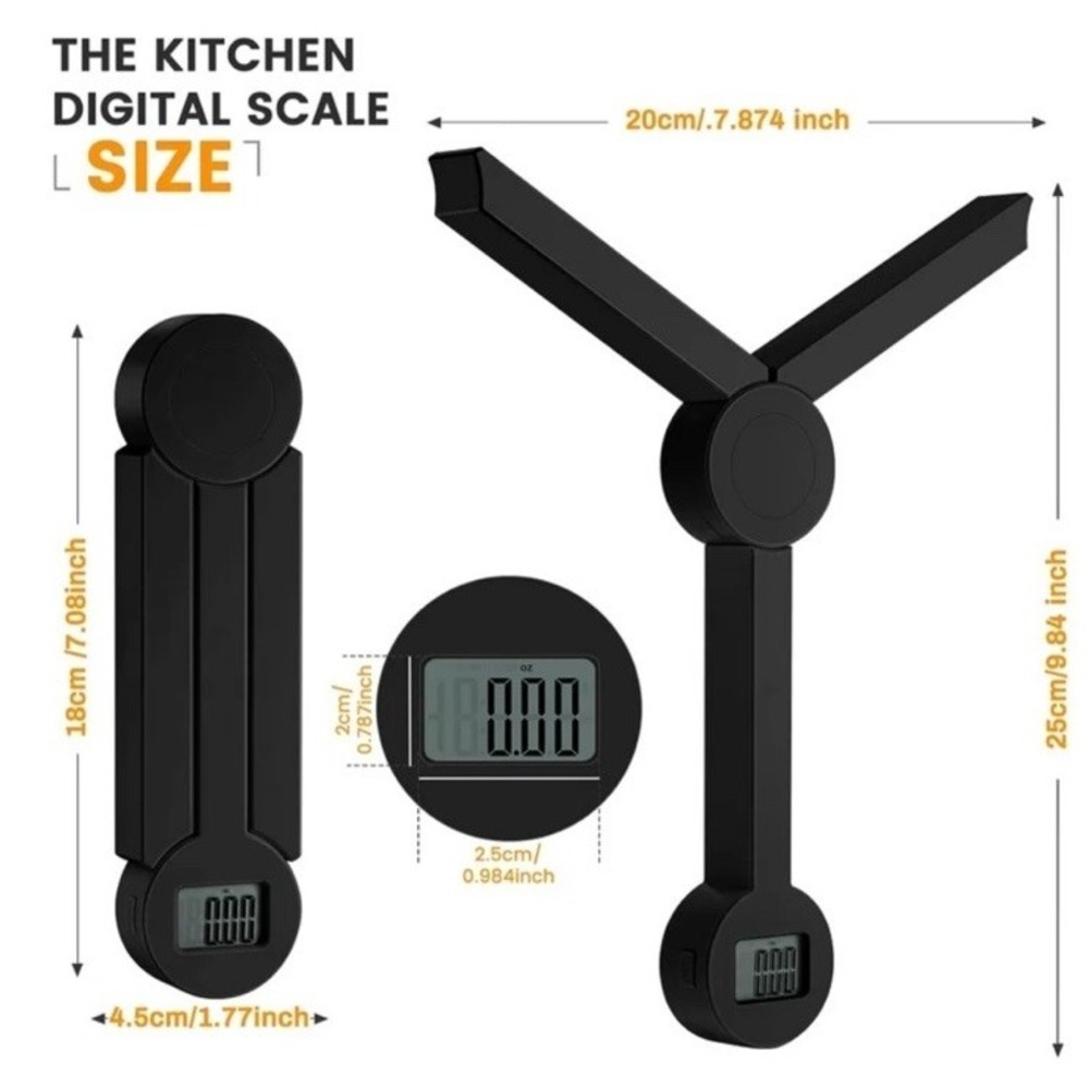 Kitchen Folding Digital Kitchen Scale Unisex OS Black New Compact Portable